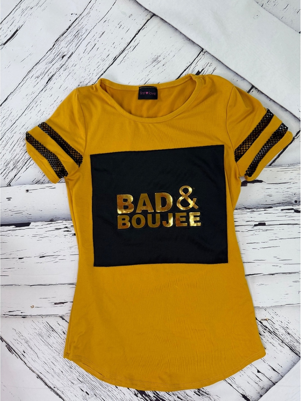 First Love “Bad & Boujee” Edgy Streetwear Y2K Mesh Trimmed Top Women’s Small